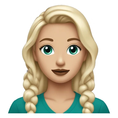 Blonde girl with blue eyes and a full face of makeup except for eyeshadow. Add a dark green shirt with ￼ Navajo pearl necklaces and teal earrings ￼ sticker