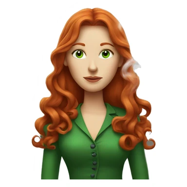 long-haired redhead woman with green eyes smoking sticker