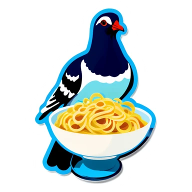 Pigeon eating pasta sticker