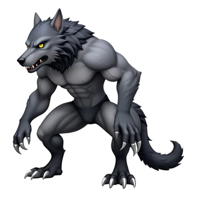 cinematic-noble-fierce-werewolf-full body on all fours-emoji, poised-and-imposing, with a tall, lean, and muscular wolfish frame inspired by the brutal, imposing shape of the beast from Berserk, fur rippling in shades of midnight black and silver, massive paws with razor-sharp claws, elongated limbs and fangs, eyes glowing with an intense, primal ferocity, reflecting the untamed power of the wild moonlit night; rendered with realism like a wolf hunched over sticker