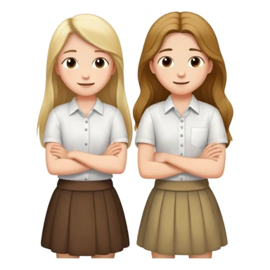 A boy in a white shirt and a girl with long hair in a skirt crossed their arms over their chests - with happy faces sticker