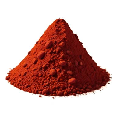 small mound of ground paprika powder, vibrant red-orange color, finely ground, slightly uneven surface, a few scattered specks around the base, dry matte texture, richly pigmented, clean, minimal, soft shadows, no faces or container, emoji scale sticker