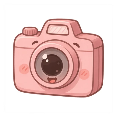 a cute pink camera, original design, big eyes, blushing cheeks, joyful sticker