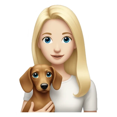 Pale blonde girl with blue eyes holding blonde dachshund long haired  sticker