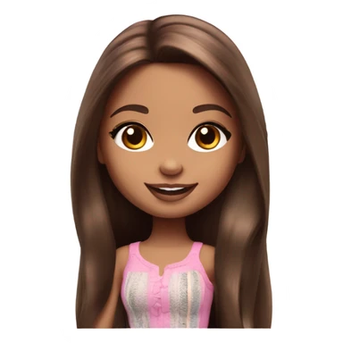 Hyper realistic bratz down with long brown hair smiling and blushing sticker