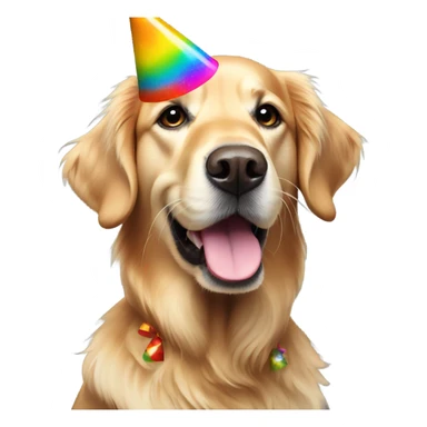 Golden retriever wearing a birthday hat sticker