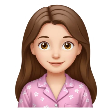 happy white long brunette hair girl with hazel eyes and in light pink pajamas sticker