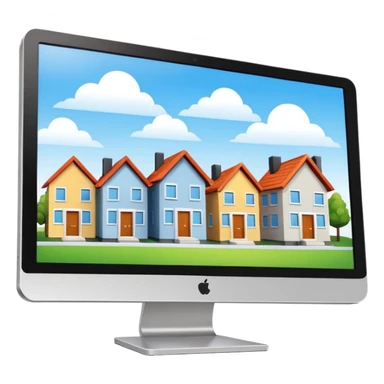 A pc monitor with houses that is for sold or rent in a site sticker