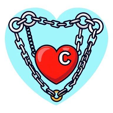cartoon heart wrapped in chains with letters IC on it sticker