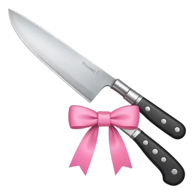 Kitchen knife with a pink bow tied around the handle, emoji style, simple, flat vector, white background, only one object sticker