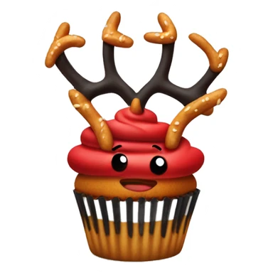 One black and red cupcake with pretzel antlers at the top sticker
