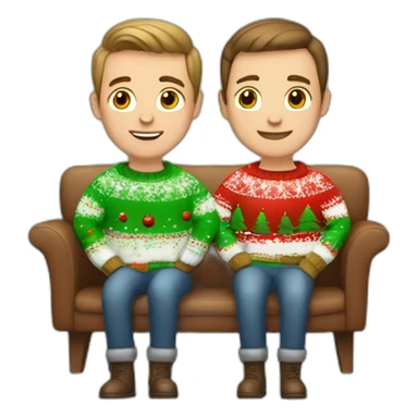 gay couple sitting in christmas sweathers with brown faded haircut sticker