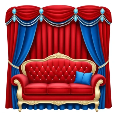 Vintage velvet red red sofa with rhinestone buttons and blue curtains in the background sofa with rhinestones buttons sticker