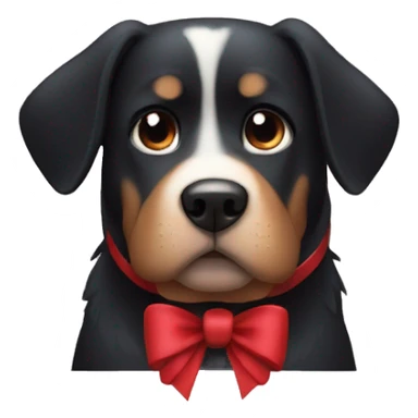 black dog, big jowls, sad puppy eyes, angel wings, red collar sticker