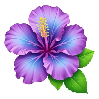 Change the lilac hibiscus with green leaves to blue and lime green colors, keep the emoji style, with no background. sticker