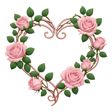 heart shape rose gold vine with pastel pink roses border sticker