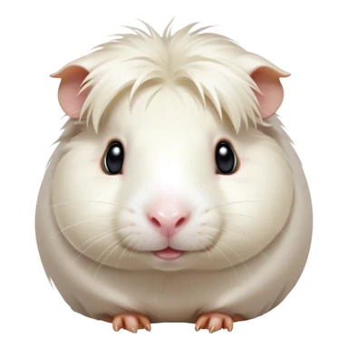 Cinematic Cute White Guinea Pig Portrait Emoji, Head tilted playfully and inquisitively, showcasing a silky, immaculate white coat with a natural glow, round, sparkling dark eyes filled with curiosity, Simplified yet irresistibly adorable features, highly detailed, glowing with a warm, friendly light, high shine, affectionate and lively, stylized with a touch of whimsy, bright and endearing, soft glowing outline, capturing the essence of a mischievous yet loving guinea pig, so playful it feels like it could nuzzle out of the screen and into your arms! sticker