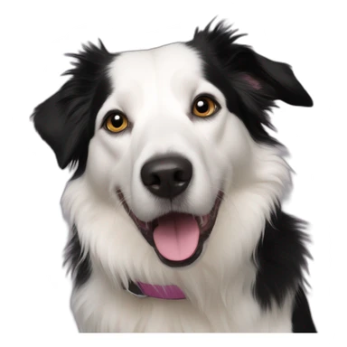 white and black dog with dark eyes happy  short hair mixed breed as border collie 2 years old with sticker