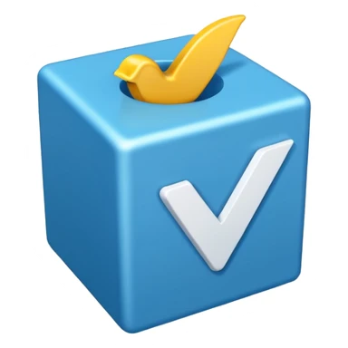 A blue box  and a white tick 4d sticker