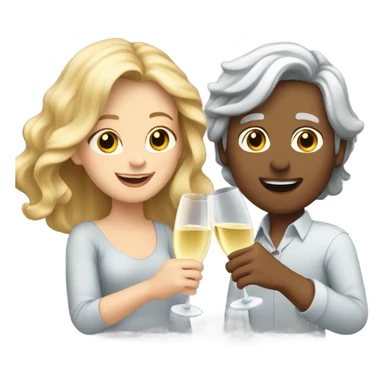 a boy with gray hair and a girl with long blond wavy hair dancing with a glass of champagne sticker