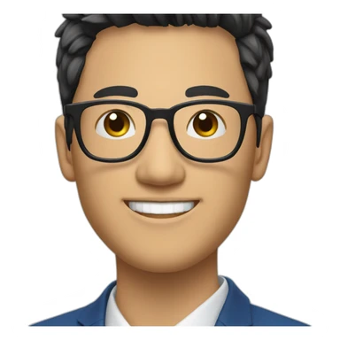 Young Business man with Black hair and round Glases, smiling, asian, blaue suit, without tie sticker