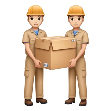 two suppliers standing together holding a big box, both wearing caps and work uniforms sticker