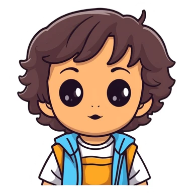 toddler face with big eyes, medium skin tone, and dark wavy hair sticker