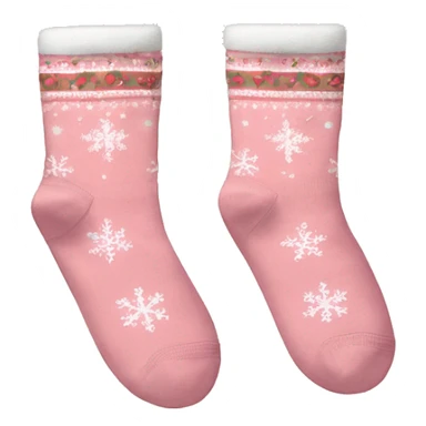 a pair of light pink socks adorned with a christmas pattern sticker