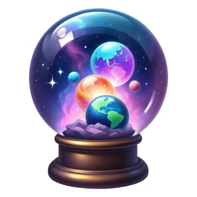 Tiny mystical mysterious sparkly magical glowing spherical nebula planets inside a glass globe dome sticker
