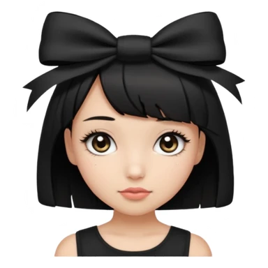 Girl with black cute bob cut with a black top and a bow on her head with long lashes sticker