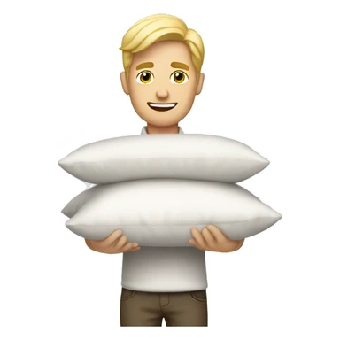blonde man storekeeper holding pillows sticker