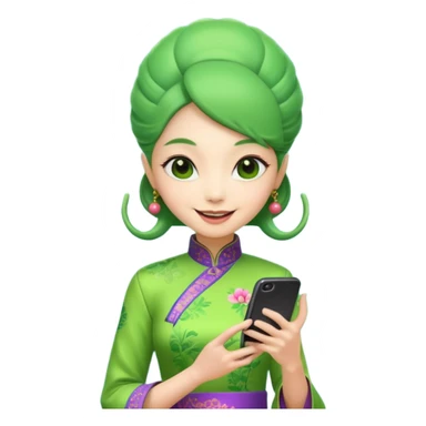 alien with chinese custome dress and smartphone sticker