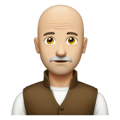 sad bald man with white long sleeve and brown vest sticker