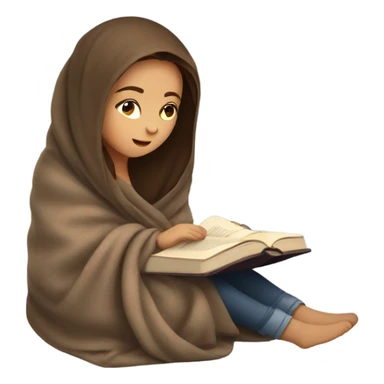 Girl with brown hair reading a book with a blanket  sticker
