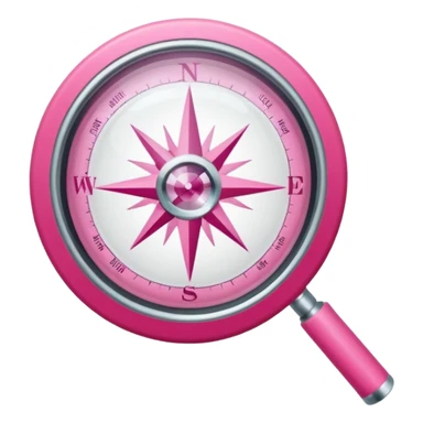 mix light pink dark pink and white girly internet compass logo with a small magnifying glass sticker