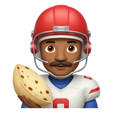a fresh flour tortilla football player with a mustache sticker