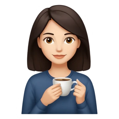 Calm and confident woman with dark shoulder-length hair, warm skin tone, soft features. Sitting by a window, peacefully sipping coffee with a gentle smile. Relaxed, natural vibe. sticker