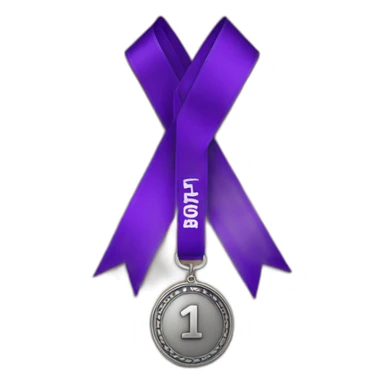 4th place medal made of pewter with a wide purple ribbon as a lanyard and a 4 written on it sticker