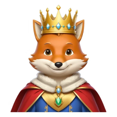 fox king portrait, head and shoulders only, elegant golden crown, noble cloak collar, clever confident smile, fantasy kingdom vibe, 3D cartoon, mobile game icon style, clean background, no text, no watermark
 sticker