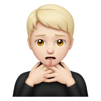 Create an emoji choking violently with hands on neck with a blank expression  sticker