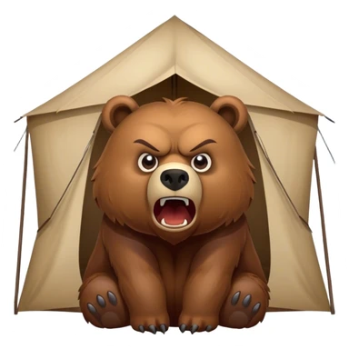 angry grizzly bear growing at a tent sticker