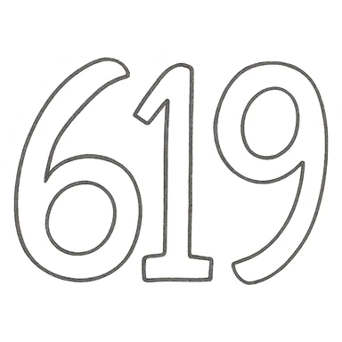 Replace the letter 'A' with the number '619' in the same bold, purple, hand-drawn style on a black background. sticker