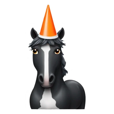 Black unicorn with a traffic cone on its head holding ice cream sticker