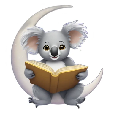 A koala perched on a crescent moon, reading a book with constellations glowing on the pages. sticker