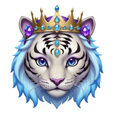 ESO Female white/black tiger khajiit leader of the umbral rose, glowing blue eyes, glowing blue 'third eye' gem; silver crown/tiara with purple gems  sticker