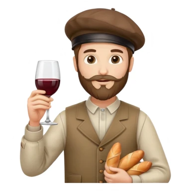 French man with beard, béret, baguette and wine and trousers sticker