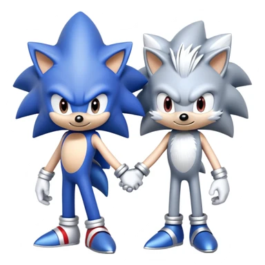 Blue Sonic the Hedgehog and silver-colored Silver the Hedgehog holding hands together side by side sticker