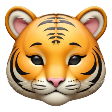 Meme-Worthy cute Sleeping Tiger Cub Portrait Emoji, Head resting peacefully with a contented smile, showcasing a luxuriously soft, striped form and eyes gently closed in serene slumber, Simplified yet comically adorable features, highly detailed, glowing with a soft, drowsy wild light, high shine, relaxed and utterly lovable, stylized with an air of playful laziness, bright and heartwarming, soft glowing outline, capturing the essence of a sleeping tiger cub that feels destined to become the next viral icon of adorable rest! sticker