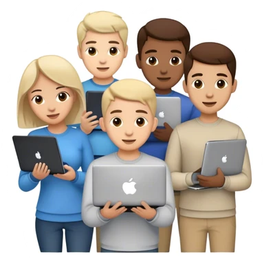 bunch of tech geek friends talking to each other with laptop in hand sticker