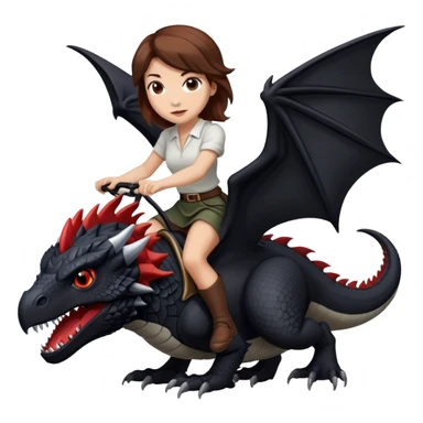Me, a white female with brown hair, riding a black wyvern with a tiny bit of red that has only two legs to your work sticker